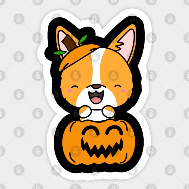 Funny corgi is in a pumpkin Sticker by Pet Station